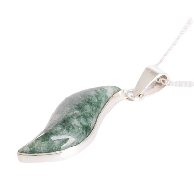 Light green jade pendant necklace, 'Floating Leaf' - Fair Trade Sterling Silver Jade Pendant Necklace
