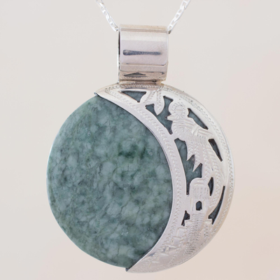 Reversible jade pendant necklace, Quetzal Eclipse