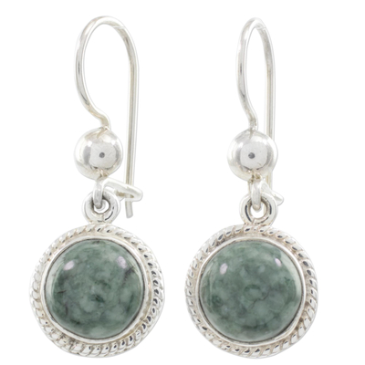 Medium green jade dangle earrings, 'Green Apple' - Medium Green Guatemalan Jade Sterling Silver Dangle Earrings