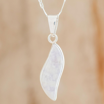 Lilac jade pendant necklace, 'Floating in the Breeze' - Guatemalan Sterling Silver and Lilac Jade Dangle Necklace