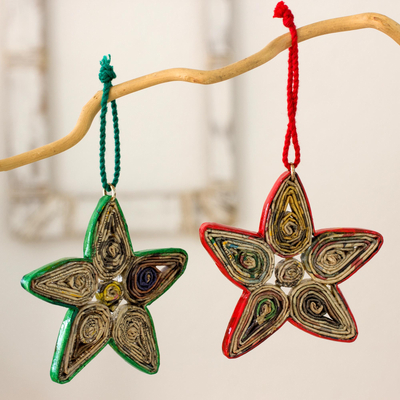Ornamente aus recyceltem Papier, (4er-Set) - Handgefertigte Weihnachtsornamente aus Recyclingpapier (4er-Set)