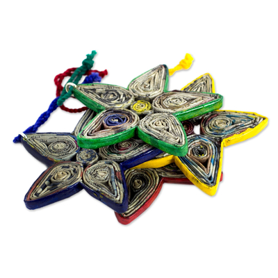 Recycled paper ornaments, 'Stars of Joy' (set of 4) - Hand Crafted Recycled Paper Christmas Ornaments (Set of 4)