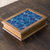 Wood and cotton tea box, 'San Martin Blue' - Alder Wood Tea Box with Blue Maya Handwoven Cotton Inset (image 2) thumbail