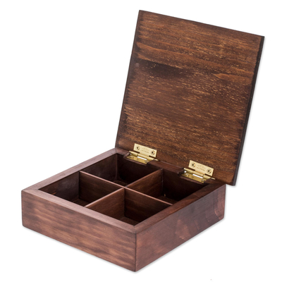 Pinewood tea box, 'Dresden Codex' (8 inch) - Collectible Guatemalan Handcrafted Wood 8-Inch Tea Box