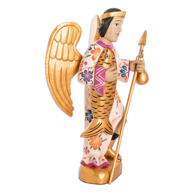 Holzskulptur - Vergoldete handgeschnitzte katholische Erzengelskulptur aus Holz