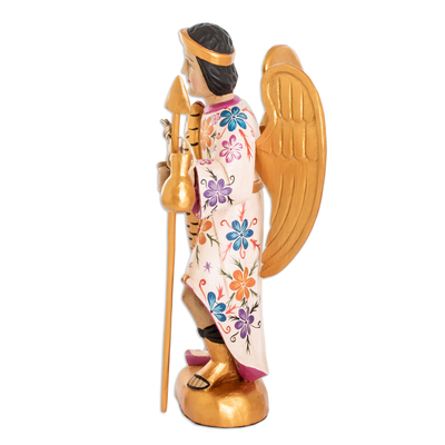 Wood sculpture, 'Archangel Raphael' - Gilded Hand Carved Wood Catholic Archangel Sculpture
