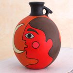 Ceramic decorative vase, 'Masaya Nightfall' - Man with Moon Signed Artisan Crafted Decorative Vase