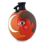Ceramic decorative vase, 'Masaya Nightfall' - Man with Moon Signed Artisan Crafted Decorative Vase
