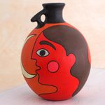 Ceramic decorative vase, 'Masaya Nightfall' - Man with Moon Signed Artisan Crafted Decorative Vase