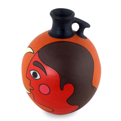 Dekorative Keramikvase - Von Hand gefertigte, dekorative Vase mit handsigniertem Mann und Mond