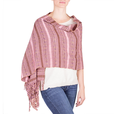 Fair Trade Pink-Brown Hand Woven Cotton Shawl Wrap - Blossoming Days ...