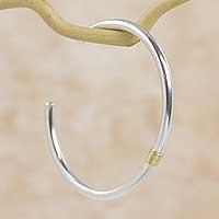 Gold accent sterling silver cuff bracelet, 'Sun and Moon'