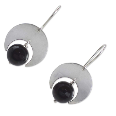 Onyx dangle earrings, 'Dark of the Moon' - Sterling Silver and Onyx Earrings Fair Trade Jewelry