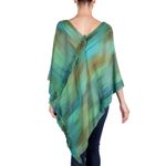 Rayon poncho, 'Ethereal Turquoise' - Backstrap Loom Rayon Poncho with Fringe