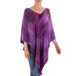 Rayon poncho, 'Ethereal Lilac' - Backstrap Loom Purple Rayon Handwoven Poncho