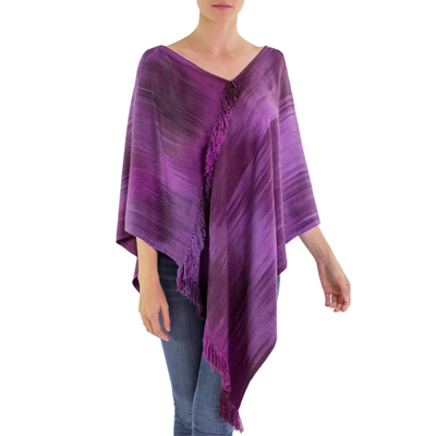 Rayon poncho, 'Ethereal Lilac' - Backstrap Loom Purple Bamboo fibre Handwoven Poncho