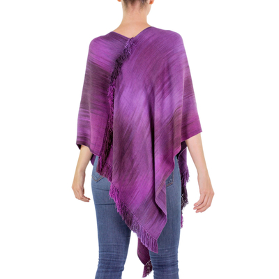 Rayon poncho, 'Ethereal Lilac' - Backstrap Loom Purple Rayon Handwoven Poncho