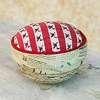 Recycled paper box, 'Birds of San Lucas' - Upcycled Paper Box with Hand Woven Cotton Lid