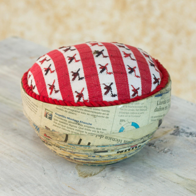 Recycled paper box, 'Birds of San Lucas' - Upcycled Paper Box with Hand Woven Cotton Lid