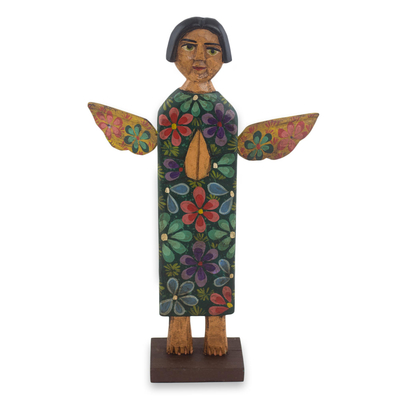 Hand Carved Rustic Pinewood Christian Angel Sculpture
