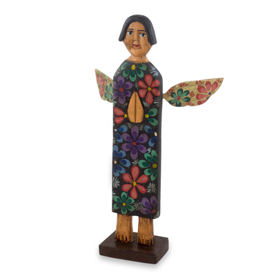 Artisan Crafted Pinewood Angel Sculpture from Guatemala