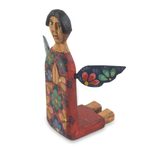 Wood statuette, 'Angel of Vitality II' - Kneeling Angel Artisan Crafted Wood Sculpture Statuette