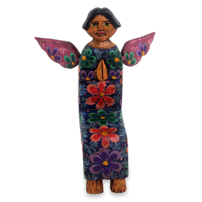 Holzskulptur 'Engel der Reinheit II' - Kunsthandwerklich gefertigte aufstellbare Engel-Statuette aus Pinienholz