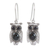 Jade dangle earrings, 'Dapper Owls' - Black and Green Jade and Sterling Silver Owl Earrings thumbail