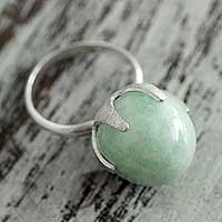 Jade single stone ring, 'Maya Royal' - Fair Trade Sterling Silver and Jade Artisan Crafted Ring
