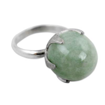 Jade single stone ring, 'Maya Royal' - Fair Trade Sterling Silver and Jade Artisan Crafted Ring