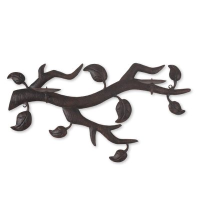Wrought iron wall candleholder, 'Living Forest' - Wrought Iron Leafy Branch Wall Candleholder