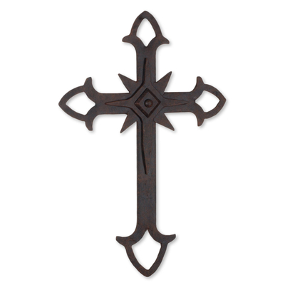 Wall Cross in Wrought Iron with Rust Colored Accents