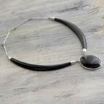 Black jade pendant necklace, 'Maya Elegance' - Black Jade Pendant Necklace with Sterling Silver