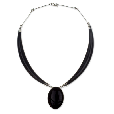 Black jade pendant necklace, 'Maya Elegance' - Black Jade Pendant Necklace with Sterling Silver