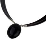 Black jade pendant necklace, 'Maya Elegance' - Black Jade Pendant Necklace with Sterling Silver