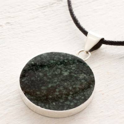 Reversible jade pendant necklace, 'Maya Moon' - Black and Green Jade Reversible Pendant Necklace
