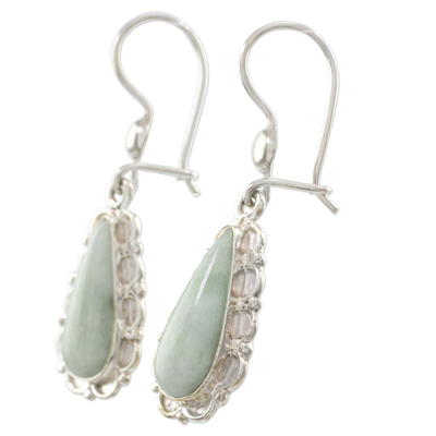Jade flower earrings, 'Blossoming Green Dew' - Guatemalan Hand Crafted Light Green Jade Dangle Earrings