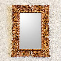Espejo, 'Naturally Baroque' - Espejo de pared de madera de conacaste tallado a mano guatemalteco