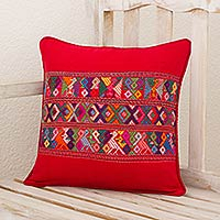 Cotton cushion cover, 'Red Quiche Birds'