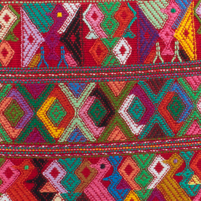 Funda de cojín de algodón - Funda de cojín maya telar de cintura pájaros en algodón rojo