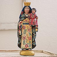 Wood sculpture, 'Our Lady of Mount Carmel' - Guatemalan Hand Carved Virgin of Mount Carmel Statue