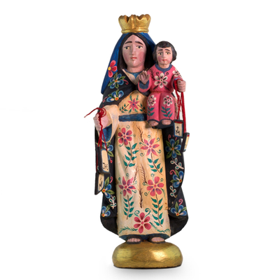 Wood sculpture, 'Our Lady of Mount Carmel' - Guatemalan Hand Carved Virgin of Mount Carmel Statue