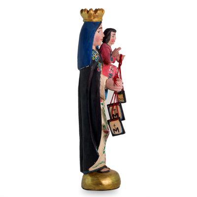 Wood sculpture, 'Our Lady of Mount Carmel' - Guatemalan Hand Carved Virgin of Mount Carmel Statue