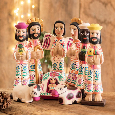 Wood nativity scene, 'Holy Gifts' (set of 10) - 10-piece Nativity Scene Hand-carved Wood from Guatemala