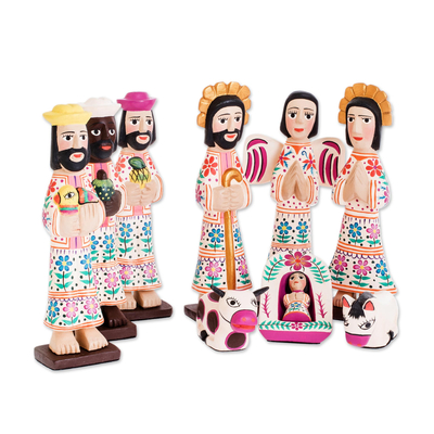 Wood nativity scene, 'Holy Gifts' (set of 10) - 10-piece Nativity Scene Hand-carved Wood from Guatemala