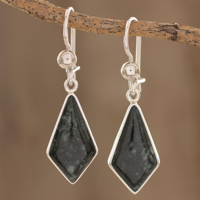 Ohrhänger aus dunkelgrüner Jade - Dunkelgrüne guatemaltekische Jade-Ohrringe aus Sterlingsilber