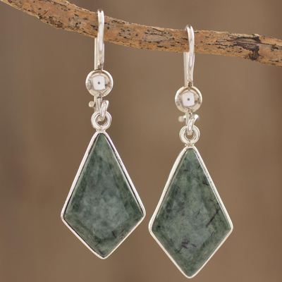 Pendientes colgantes de jade - Aretes de Jade con Engarces de Plata de Ley de Guatemala