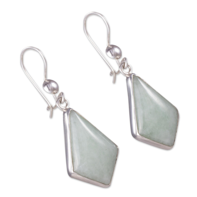 Light green jade dangle earrings, 'Jungle Pyramids' - Very Light Green Jade in Sterling Silver Geometric Earrings