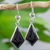 Black jade dangle earrings, 'Jungle Pyramids' - Black Guatemalan Jade Earrings in Sterling Silver (image 2) thumbail
