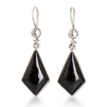 Black jade dangle earrings, 'Jungle Pyramids' - Black Guatemalan Jade Earrings in Sterling Silver